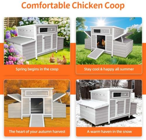 58”Solid Wood Chicken Coop for 3-4 Chickens,Outdoor Hen House Poultry Pet Hutch with Run Cage and 2 Sides Nesting Box,Waterproof Asphalt Roof Ramp,Removable Tray Wire Fence for Backyard