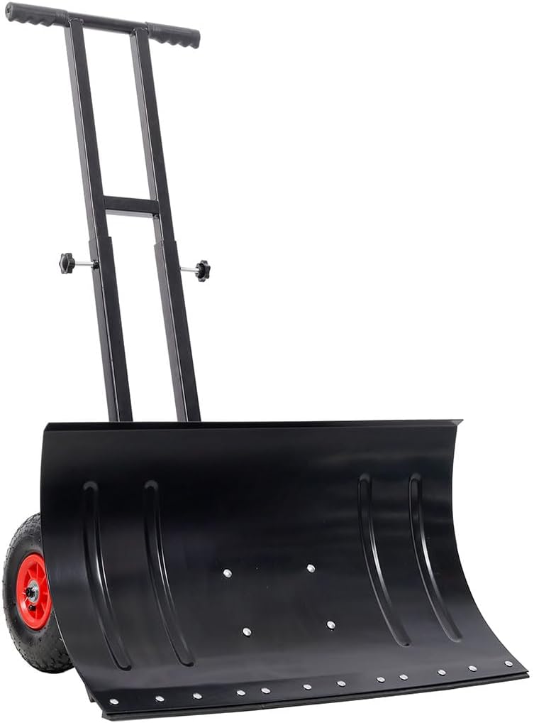 475 sq.in Snow Shovel with Wheels for Driveway, Adjustable Wheeled Snow Pusher with 5-Way Blade Angle and Ergonomic Handle, Heavy Duty Snow Removal Tool for Sidewalk Yard Patio,Black