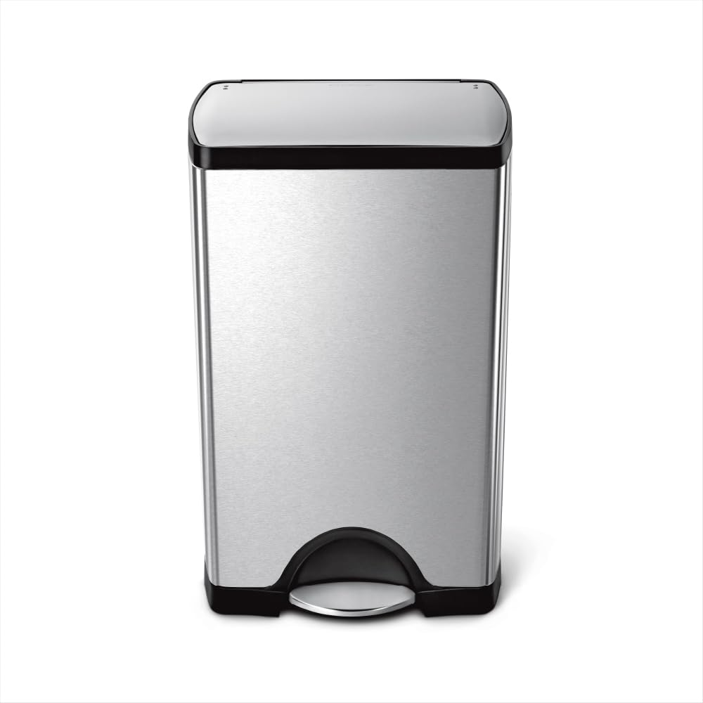 simplehuman 50 Liter / 13.0 Gallon Rectangular Kitchen Step Trash Can, Brushed Stainless Steel
