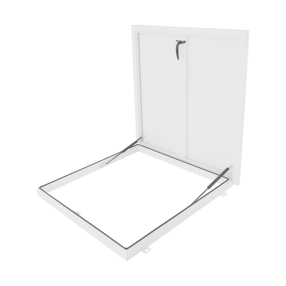 Aluminum Alloy Security Roof Hatch, 90° Hydraulic Escape Vent w/Lockable Egress Window Cover, Heavy-Duty Emergency Access Door for Attic & Commercial Buildings (23.6 * 23.6in, Black)