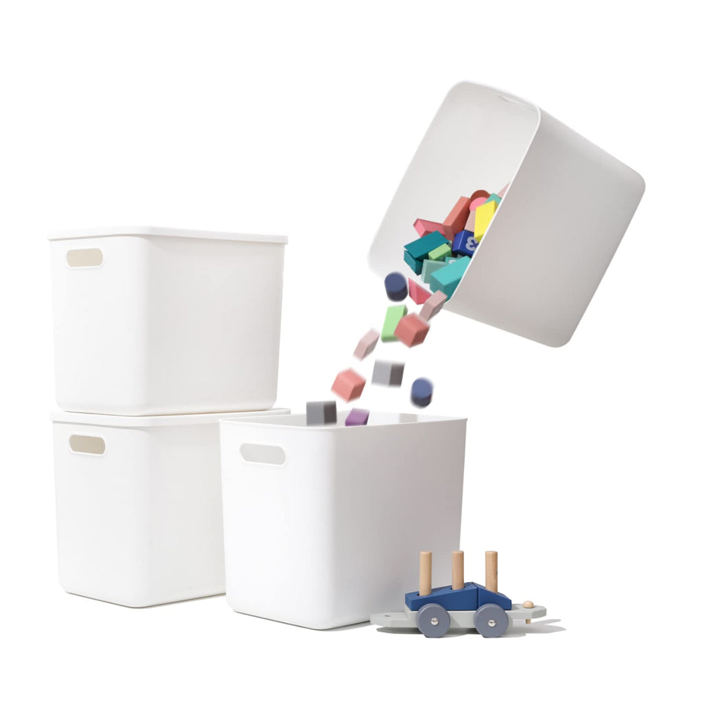 Yishyfier Plastic Storage Baskets Bins Boxes With Lids,Organizing Container White Storage Organizer Bins For Shelves Drawers Desktop Playroom Classroom Office,6-Pack(4XL+2L)