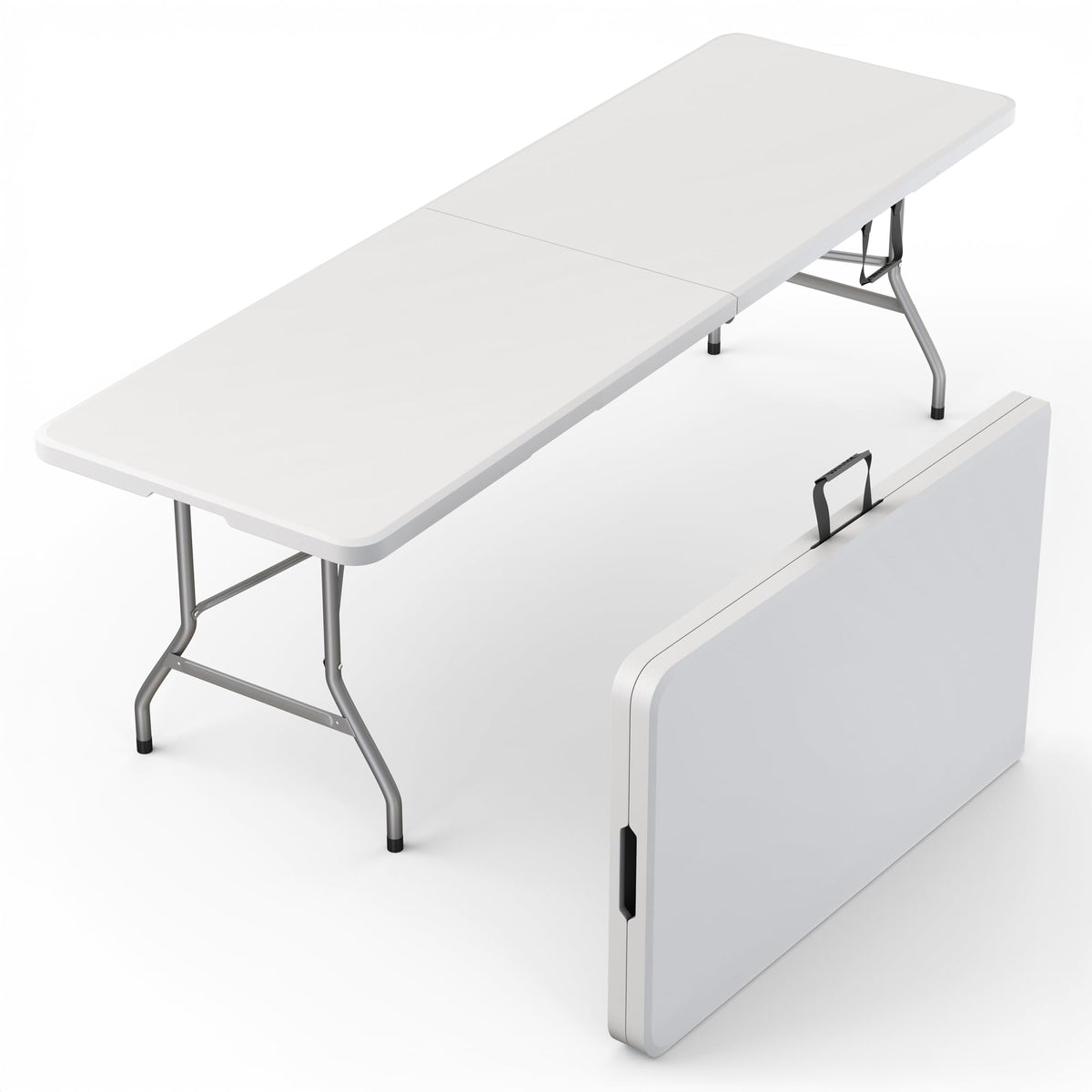 2 PACK of 4 Feet Foldable Table Adjustable Height with Built in Handle, Steel Legs | 4FT Heavy Duty Portable | Perfect for Party Dining Wedding Events Picnic Indoor Outdoor Camping Folding - 4 Foot