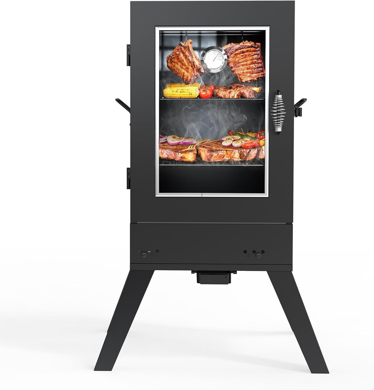 30-inch Electric Vertical BBQ Smoker with Temperature Control, 3 Cooking Grates, Water & Wood Trays, Leg Kit, 725 sq in for Outdoor Backyard, Black