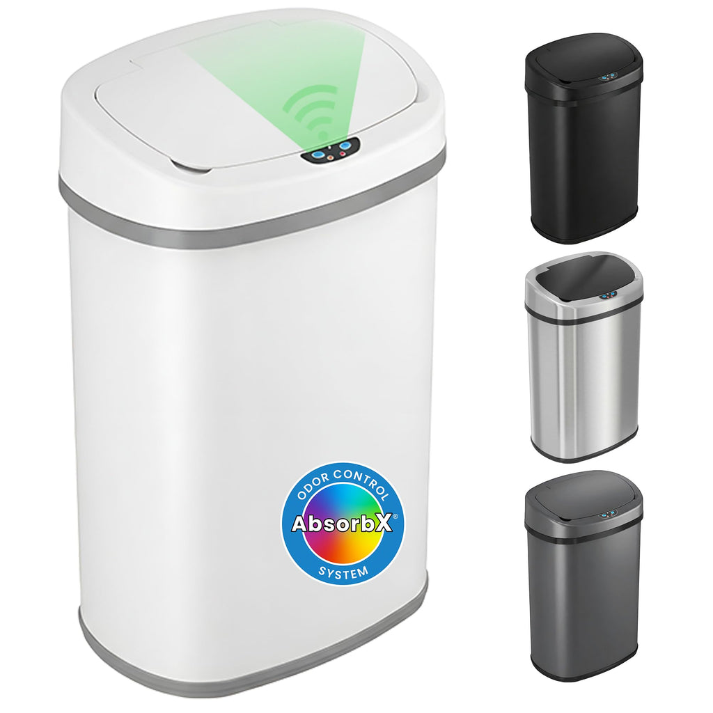 iTouchless Patented 13 G Stainless Steel Sensor Trash Can | AbsorbX Filter