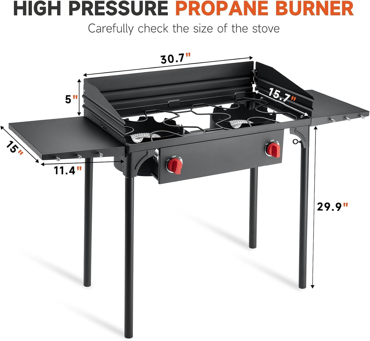 2-Burner Propane Camp Stove, High Pressure Outdoor Gas Burner