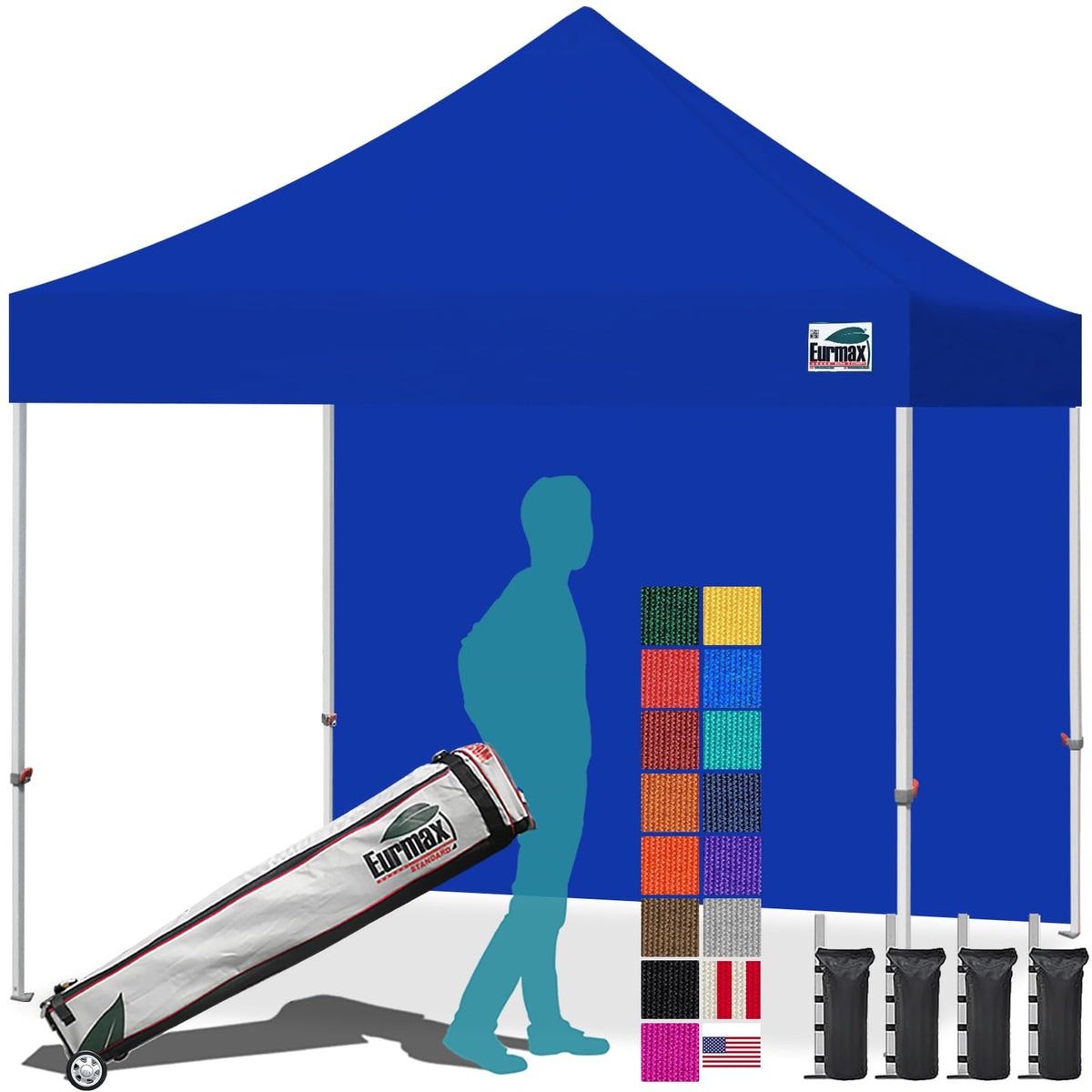 Eurmax USA 10x10ft Pop Up Canopy,Commercial Instant Tent for Outdoor Events,Patented No-Tip Rolling Storage Bag with 4 Sandbags,UV & Water Resistant,Heavy Duty Portable Shelter Gazebo,White