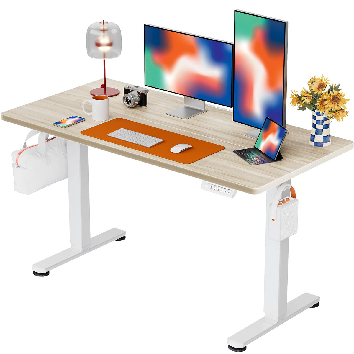 ErGear Height Adjustable Electric Standing Desk, 48 x 24 Inches Sit Stand up Desk, Memory Computer Home Office Desk, Vintage Brown