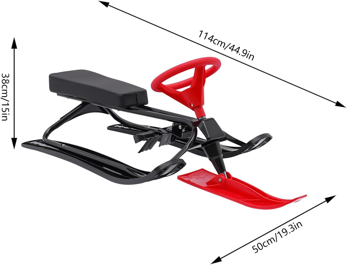 Snow Racer Sled, Steering Wheel, 220.5 lb Capacity, Steel Frame, 44.88 in