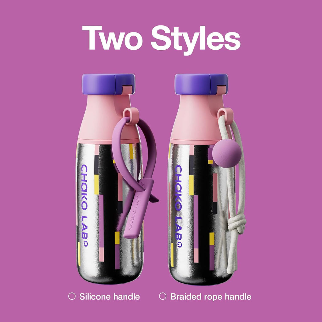 CHAKO LAB Insulated Ti Water Bottle with Two Strap (Purple & Pink)