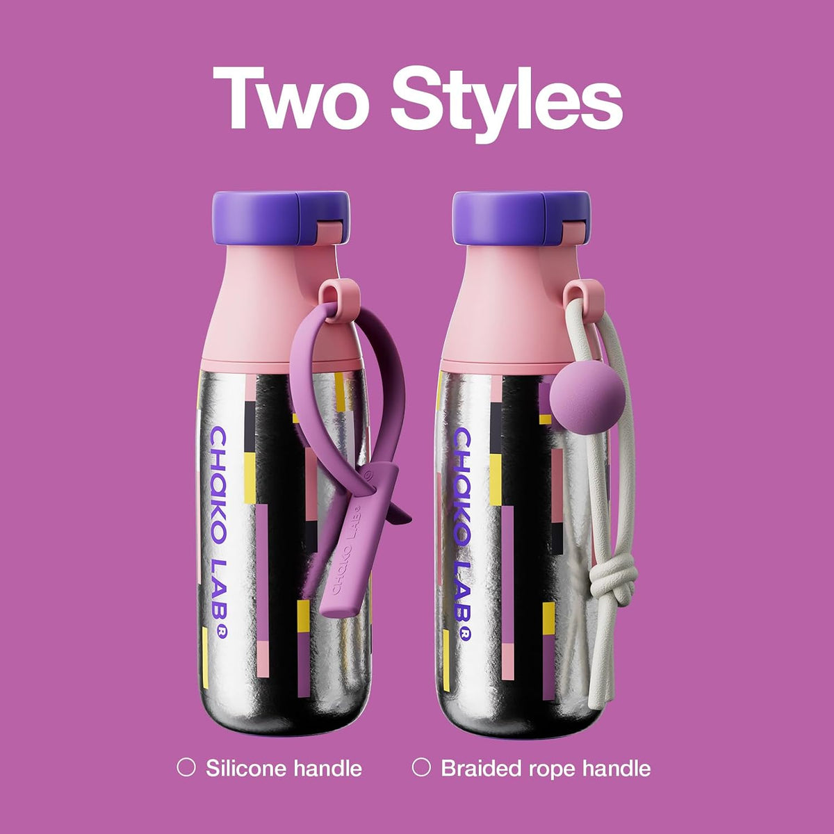 CHAKO LAB Insulated Ti Water Bottle with Two Strap (Purple & Pink)