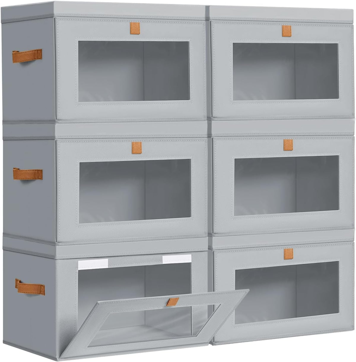 DIMJ Storage Bins with Lids - 8 Pack Large Fabric Closet Organizer with Window & Handles, Collapsible Decorative Storage Boxes for Shelves Under Bed, Books Clothes Blankets Sweaters Organization