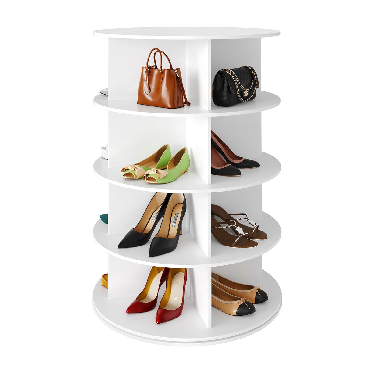SpaceAid 7 Tier Rotating Shoe Rack Tower, Spinning Shoe Display Lazy Susan, Revolving 360 Shoe Rack Storage Round Carousel, Vertical Handbag Rotate Shoes Closet Organization (7-Tier White)