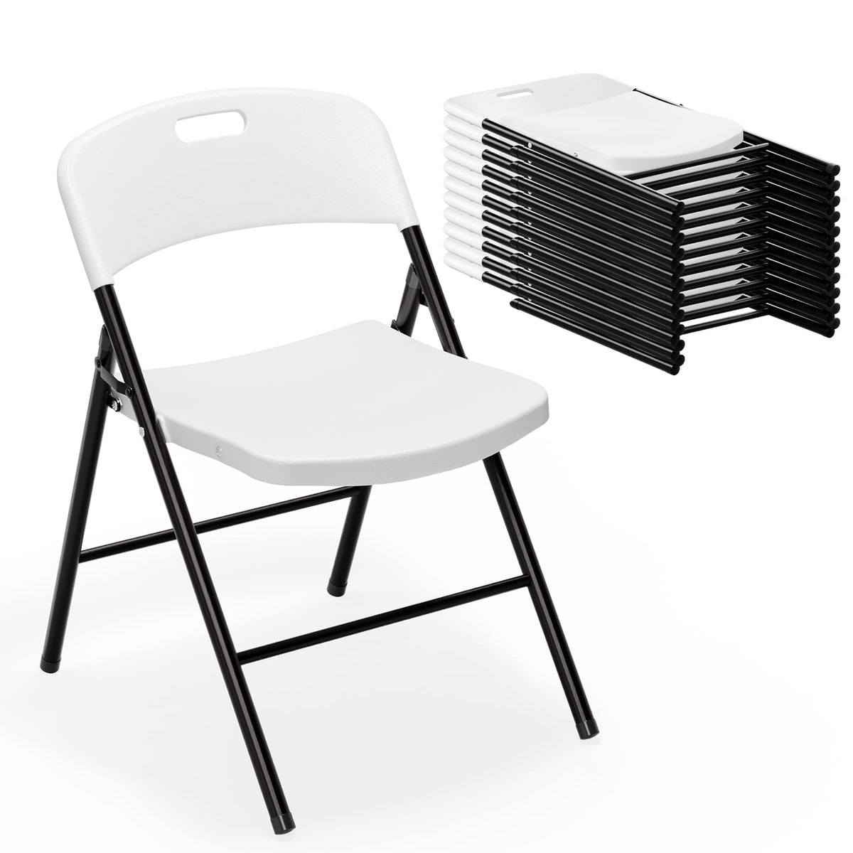 VINGLI Folding Chairs, Plastic Foldable Chair, Capacity up to 350 lbs, Portable Seating for Indoor Outdoor Events Parties Camping Work School Commercail (12, White)