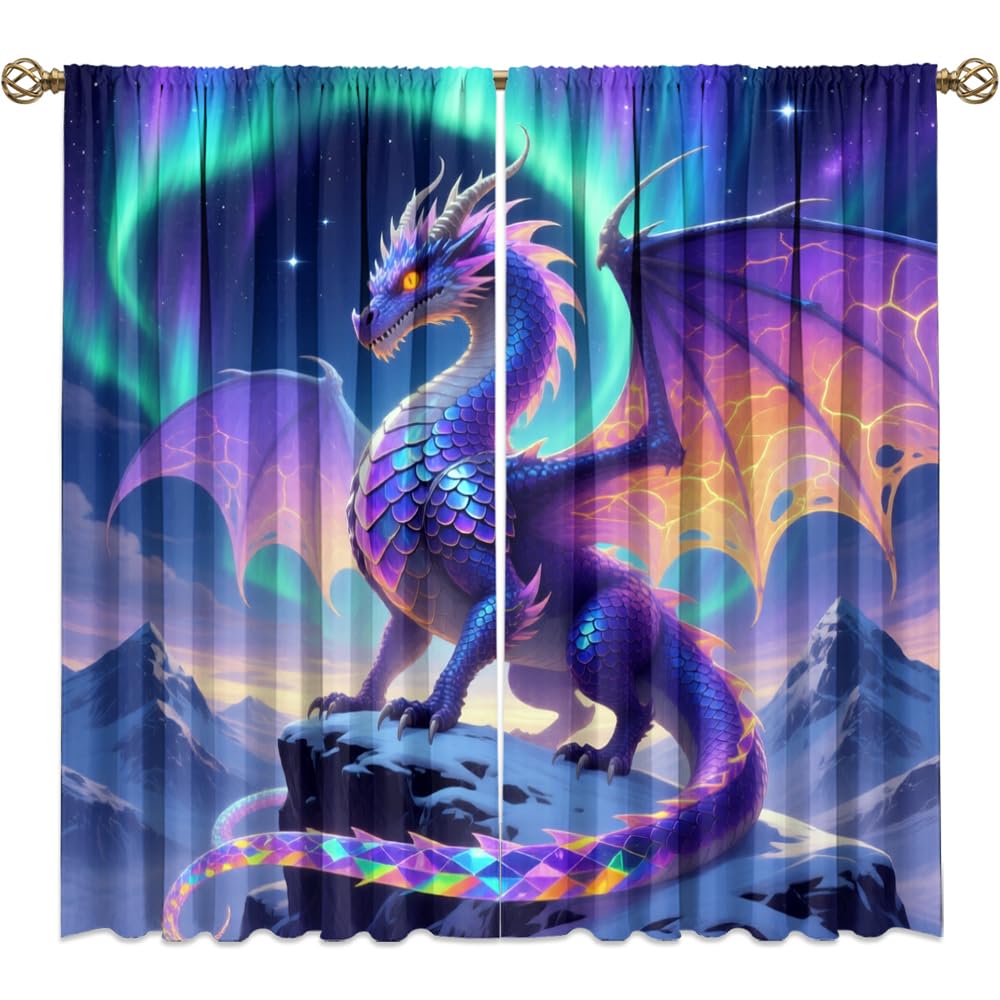 Traditional Ukiyoe Wildlife Dragon Curtains-Dreamy Ancient Japan Architecture Rod Pocket Back Tab Window Drapes,Japanese Samurai Thermal Insulated Blackout Curtain,2pcs,Each 52“W x 96”L