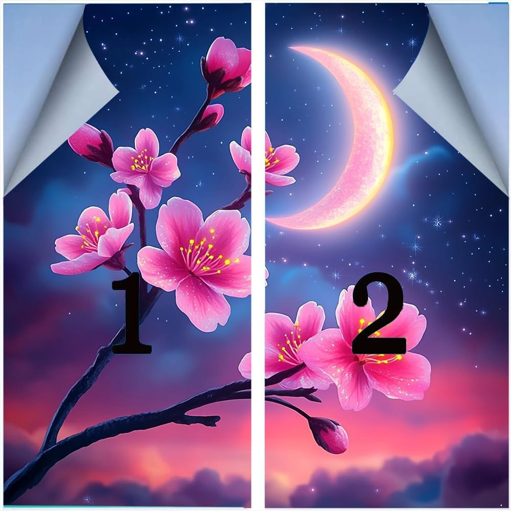 Moonlight Cherry Blossoms Privacy Window Film 31.5Wx55.1L inch x 2pcs