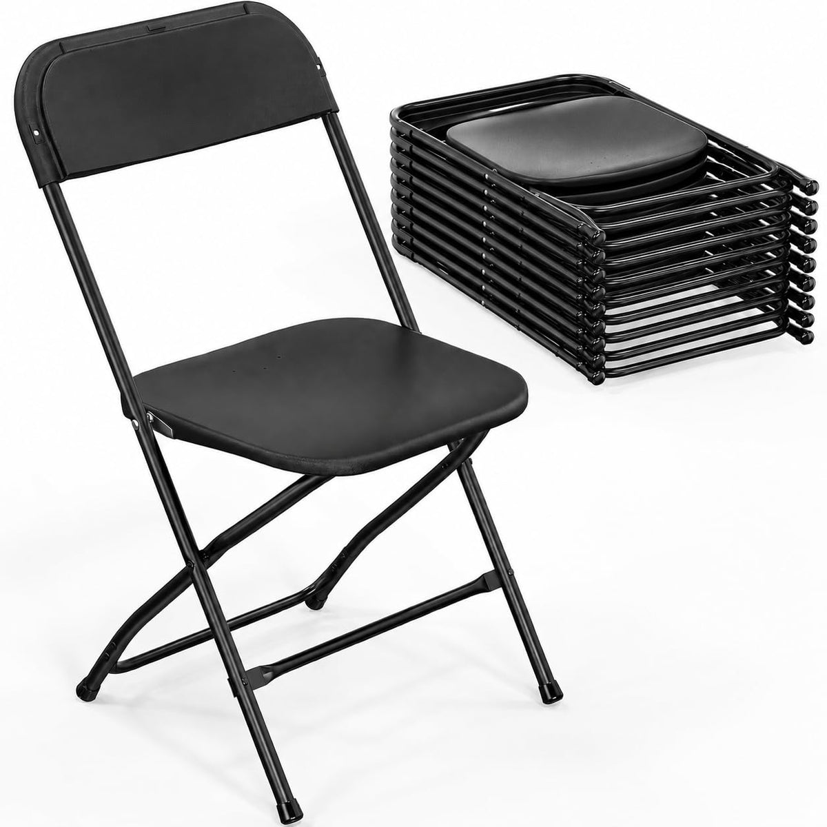 Bonnlo Folding Chairs Set of 4, White Plastic Chair Sturdy Seat with Metal Frame, Perfect for Party, Event, Wedding, Birthday, Office, Outside Entertaining