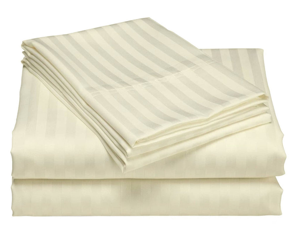 USA Twin XL Sheet Set in Peach Stripe 400 Thread-Count 100% Egyptian Long Staple Cotton, Sateen Weave for Soft and Silky Feel, Breathable 4-Piece Bedsheet, Elasticized 24'' Extra Deep Pocket