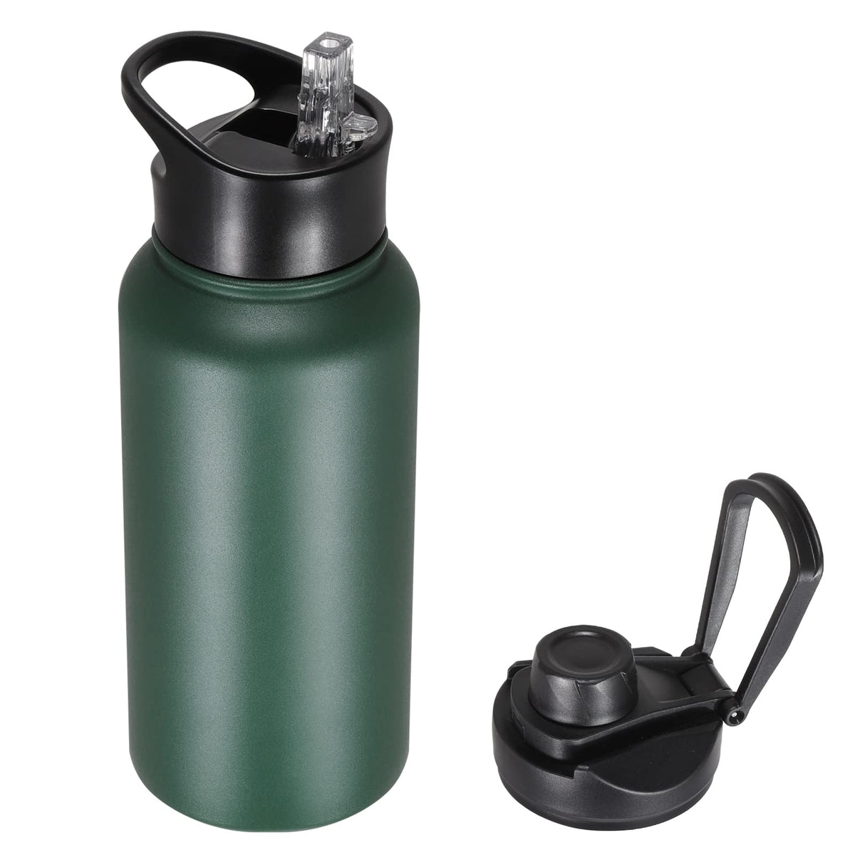 32 oz Insulated Water Bottle Bulk 8 Pack, Stainless Steel Sports Water Bottles with Straw Lid & Wide Mouth Lids, Double Walled Vacuum, Leak Proof, White