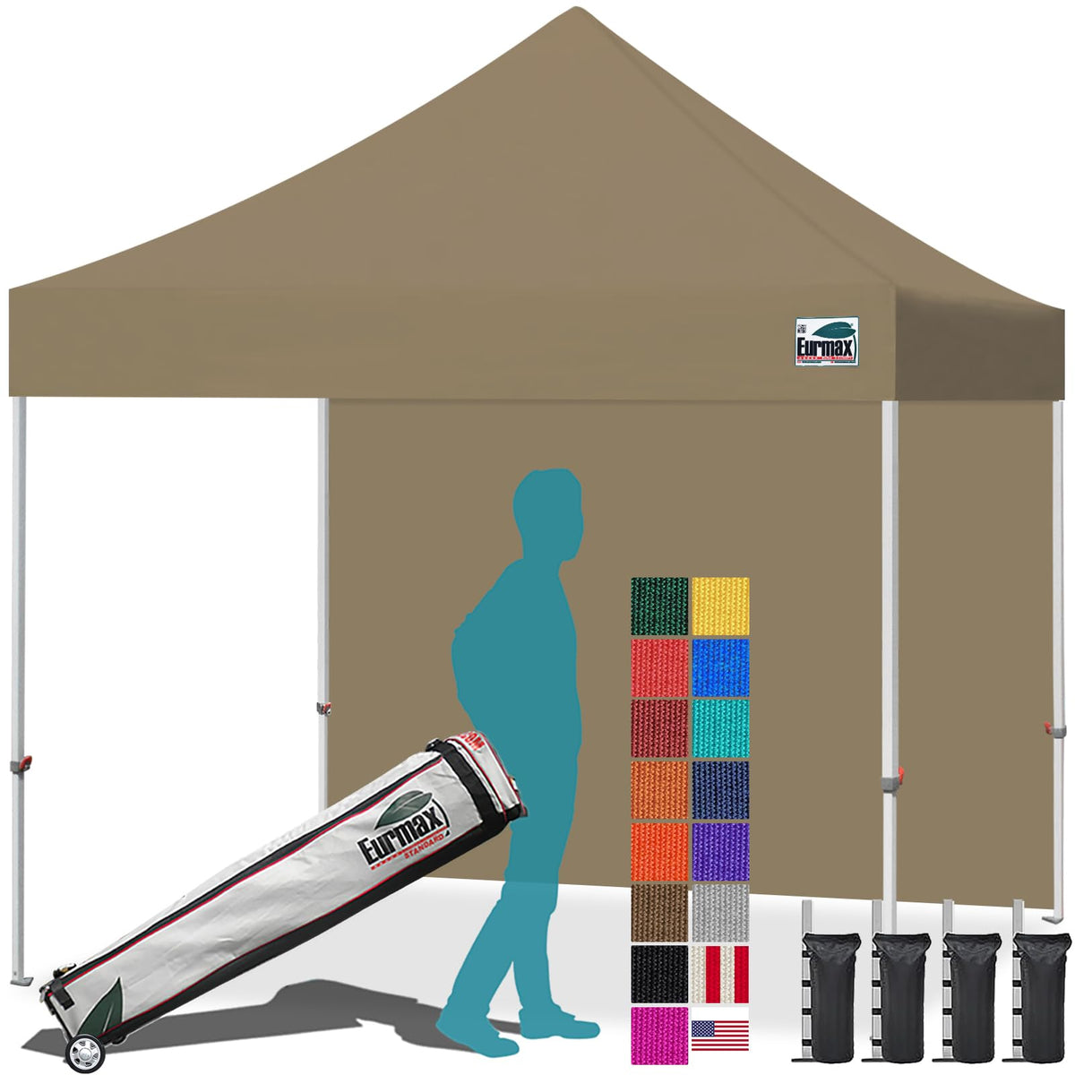 Eurmax USA 10x10ft Pop Up Canopy,Commercial Instant Tent for Outdoor Events,Patented No-Tip Rolling Storage Bag with 4 Sandbags,UV & Water Resistant,Heavy Duty Portable Shelter Gazebo,White