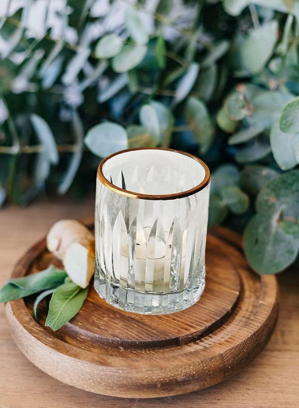 Serene Spaces Living Set of 32 Etched Stripes Glass Votive Holders with Gold Rim, Ideal for Wedding Decorations, Parties, Events, Measures 3" Tall and 2.5" Diameter