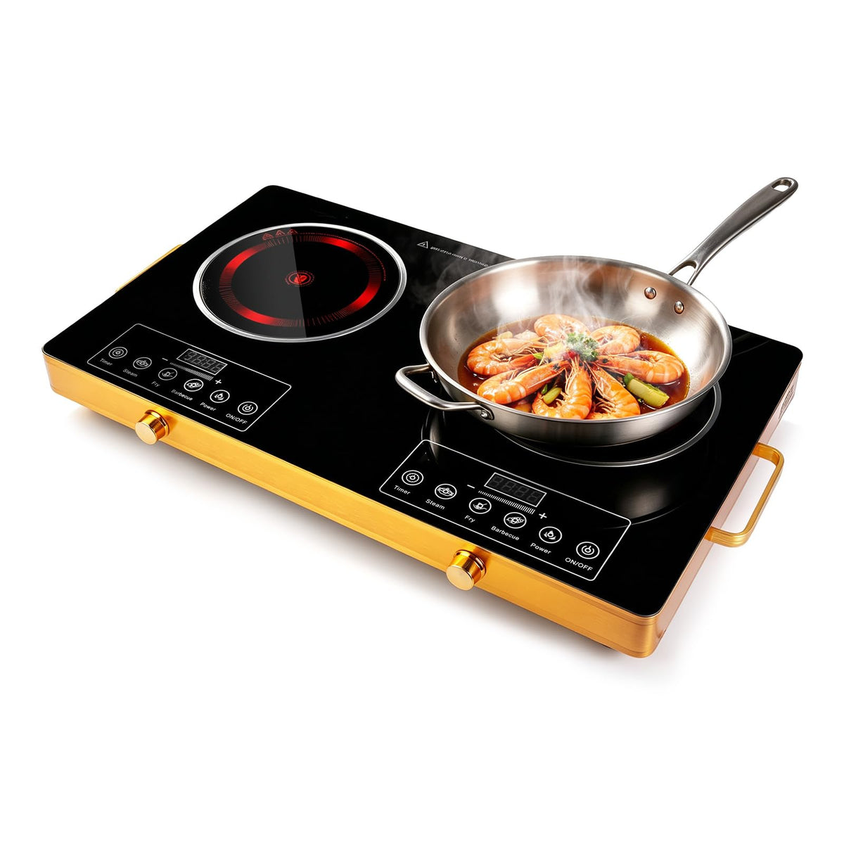 Electric Countertop Double Burner, 7000W Ceramic Cooktop with Crystal Glass Hot Plate & Stay Cool Handles, 12 Level Temperature Control, LED Display, Touch Control, Cooking Stove for Home Camping RV