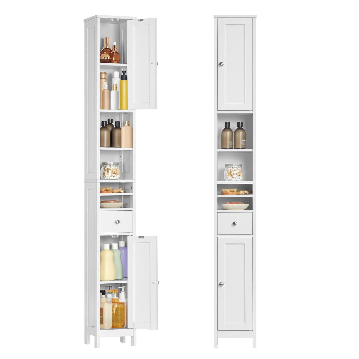 VASAGLE Tall Storage Cabinet with Lights, Slim, 11.8" W, Cloud White