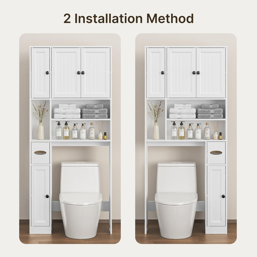 Ahomly Over The Toilet Storage Cabinet, with Five Doors, White