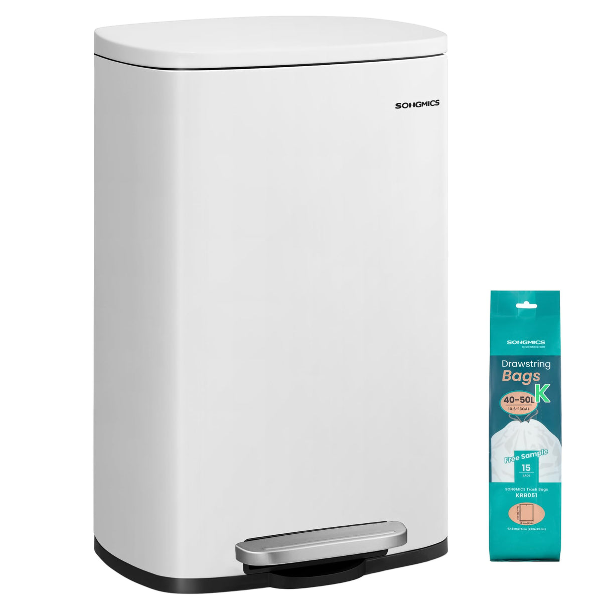 SONGMICS 20 Gallon (75 L) Trash Can, Stainless Steel, Step-On Pedal