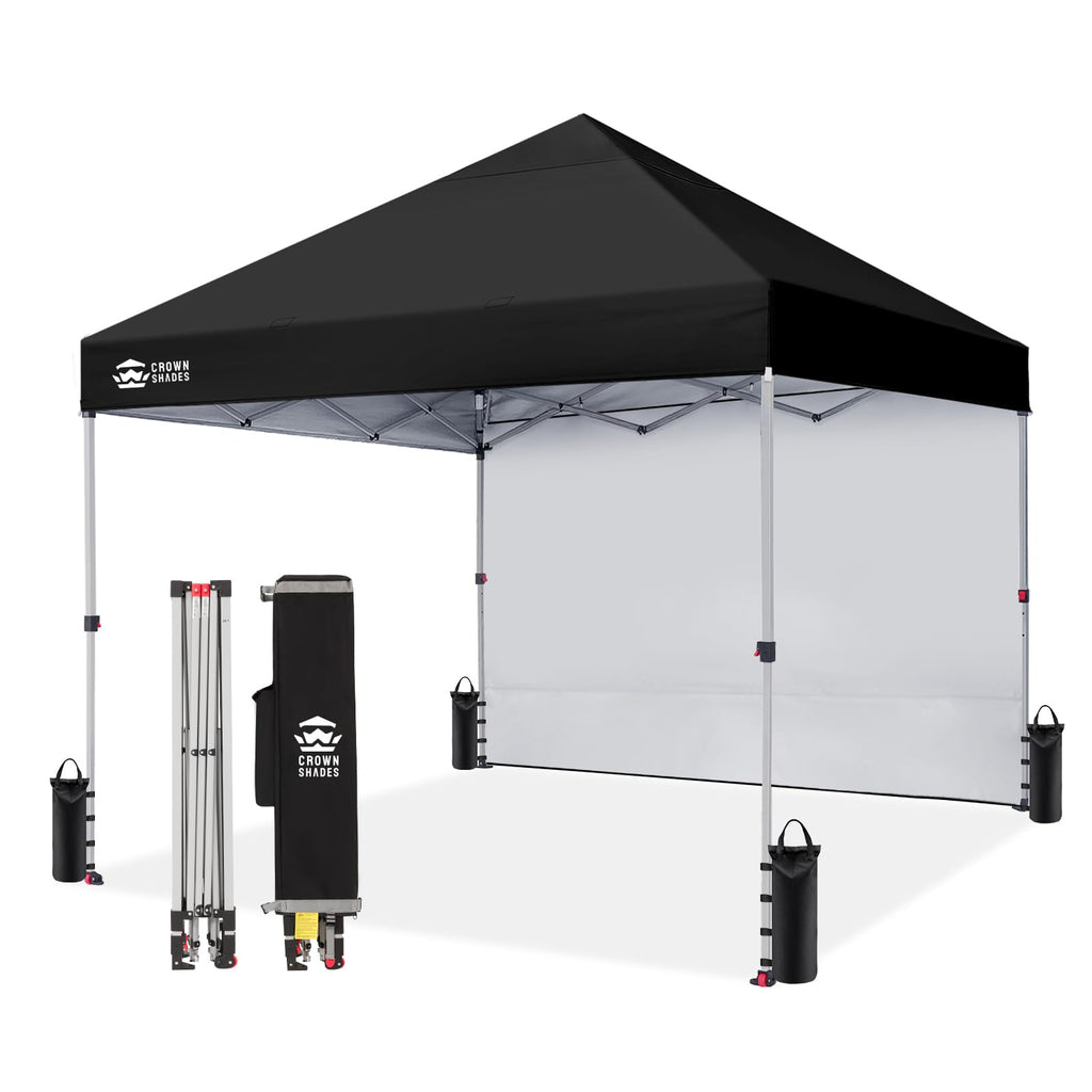 CROWN SHADES 10x10 Pop Up Canopy with 1 Side Wall, Beach Canopy Tent, Red