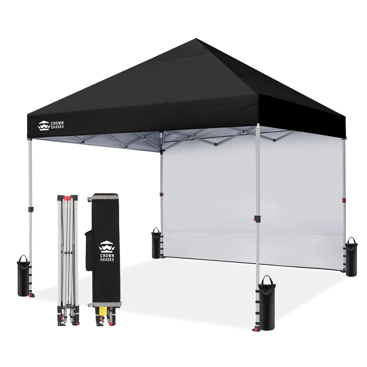 CROWN SHADES 10x10 Pop Up Canopy with 1 Side Wall, Beach Canopy Tent, Red
