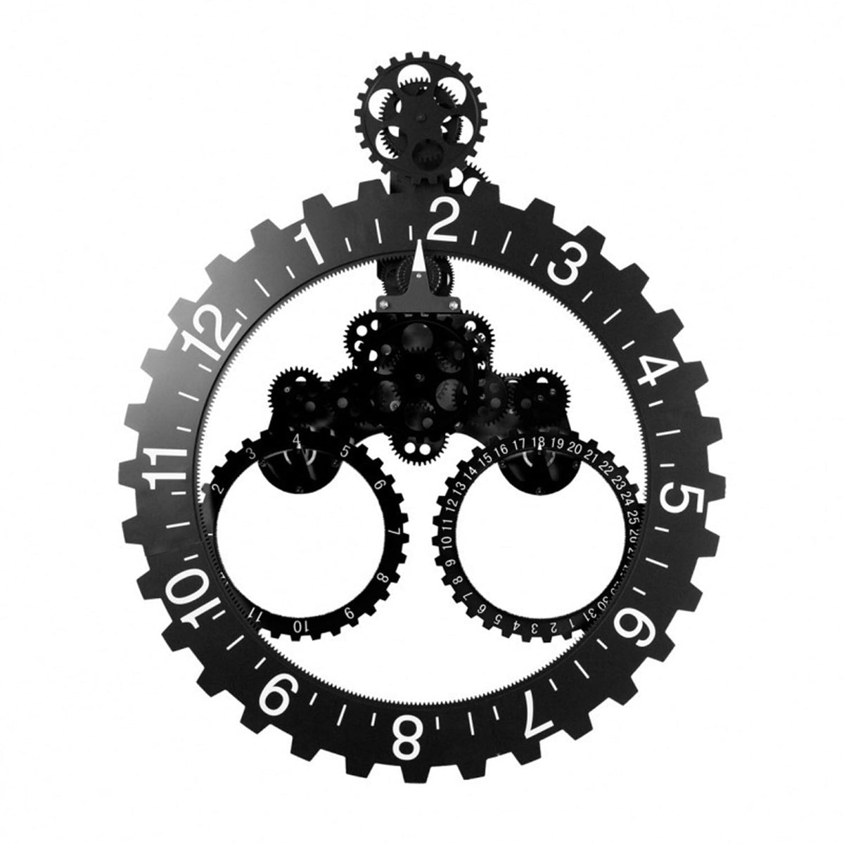 Modern Industrial Gear Desk Clock, 10.6-Inch Silver Metal, Decorative Mechanical Design with Moving Gears, for Living Room and Office Decor (Silver Gear Rotating Clock)