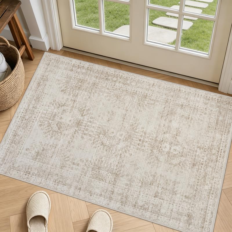 8x10 Area Rugs Living Room: Bedroom Washable Carpet Beige/Ivory