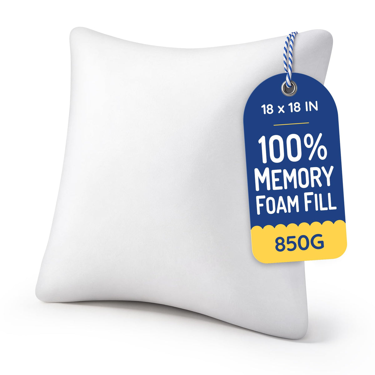 AM AEROMAX 18x18 Memory Foam Throw Pillow Inserts, 4 Pack, Square, White
