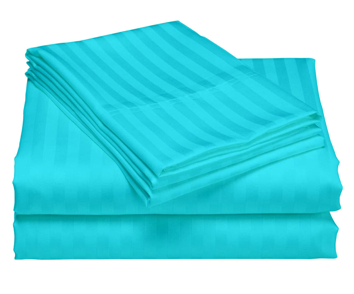 USA Short Queen Sheet Set in Lilac Stripe 400 Thread-Count 100% Egyptian Long Staple Cotton, Sateen Weave for Soft and Silky Feel, Breathable 4-Piece Bedsheet, Elasticized 24'' Extra Deep Pocket