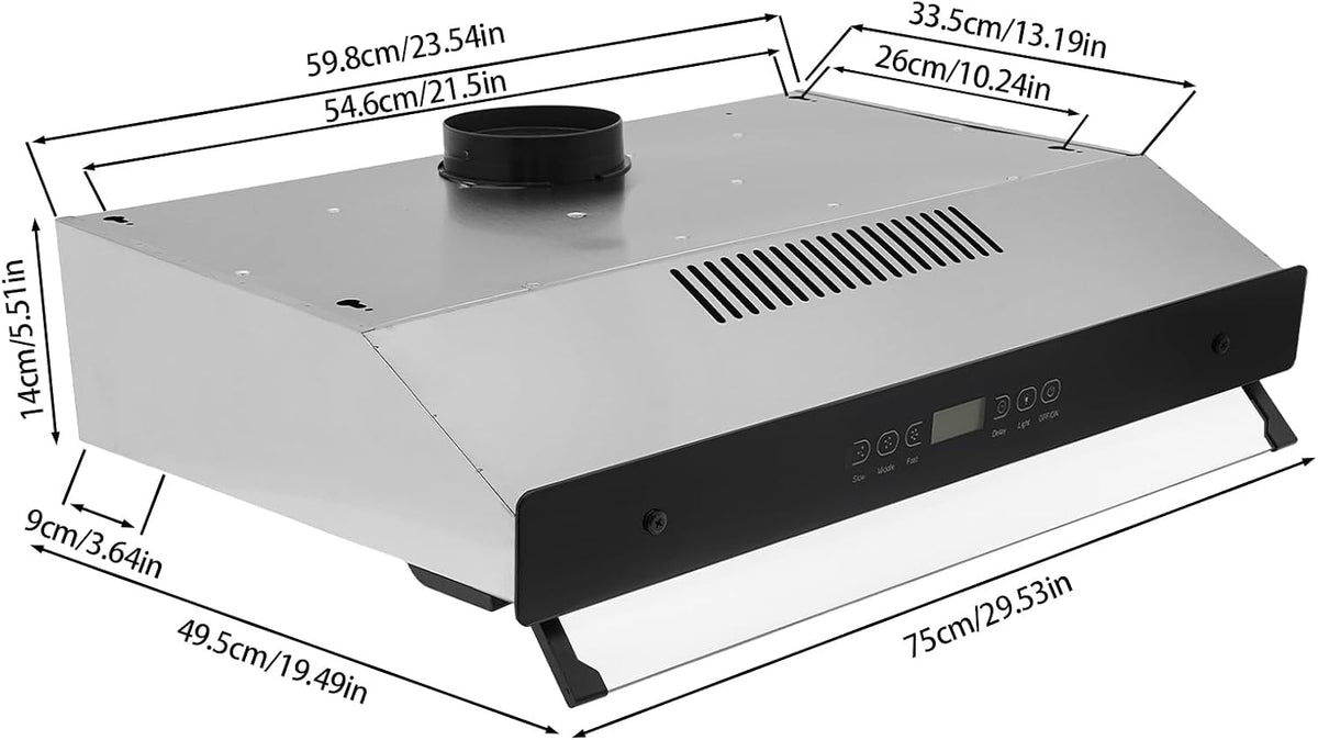 30 Inch Range Hood Under Cabinet, Cold-rolled Steel Plate Kitchen Range Hood with 3 Speeds Exhaust Fan, with LED Lights 2 Pcs Baffle Filters, Silver