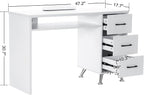 BarberPub Nail Desk with 3 Drawers, Open Space, Wrist Rest White 2655
