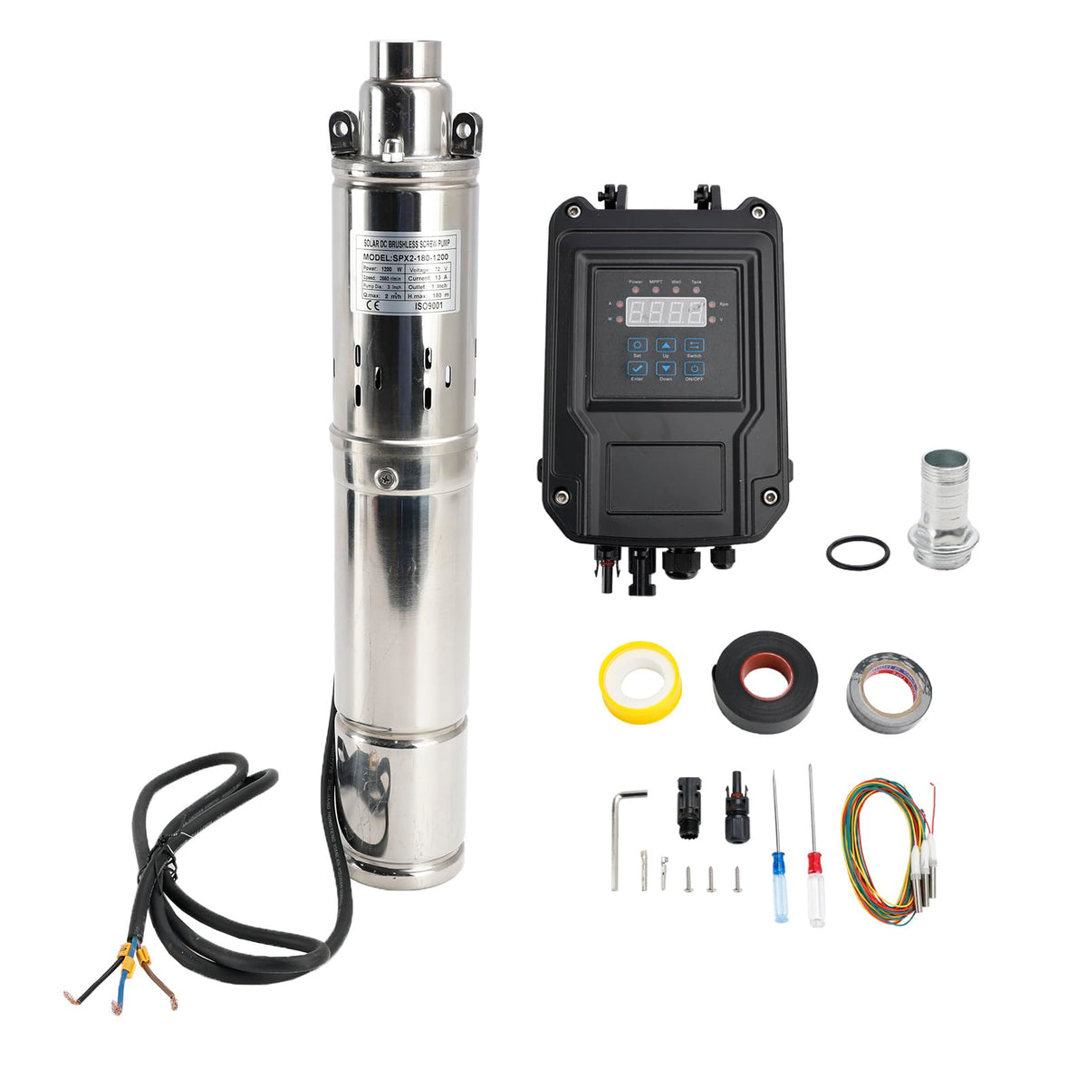 3" 48V 750W MPPT Screw Solar Bore Pump Submersible Deep Well Hole Steel 90M 750W Deep Well Solar Pump with 15M Line