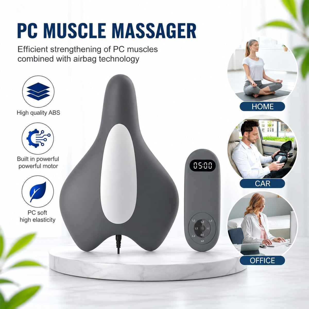 Pelvic Floor Trainer for Men & Women with Remote Control, Kegel Exercise Equipment for Hip, Core & Glute Muscle Training, Portable Muscle Strengthening Fitness Device for Home & Office