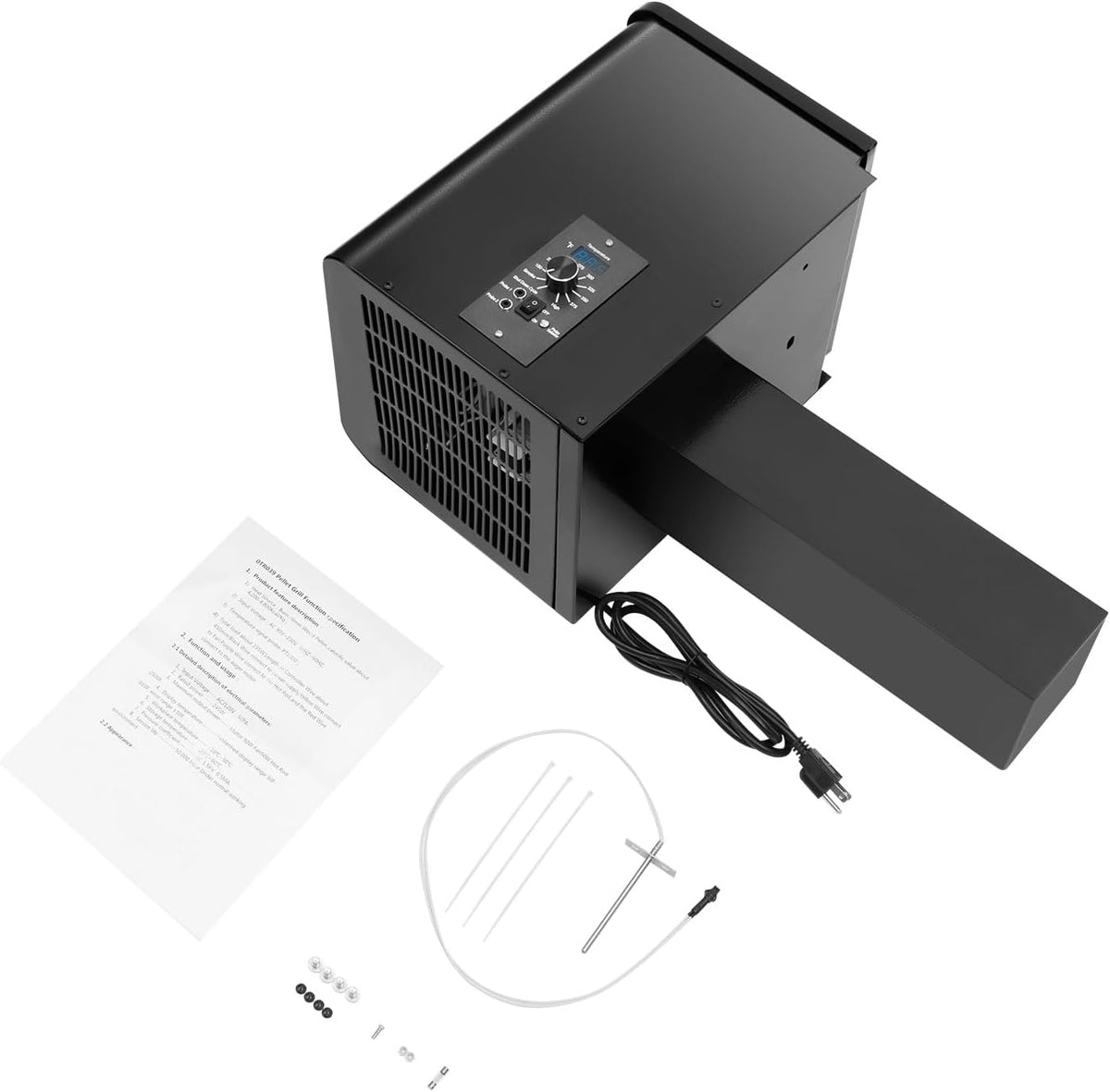 Pellet Smoker Hopper Assembly Kit, 250W 23W 180℉ to 500℉ Electric Wood Pellet Grill Hopper Kit Adjustable Temperature Barbecue Grill Hopper Kits w/Knob Control for BBQ Smoke Bake