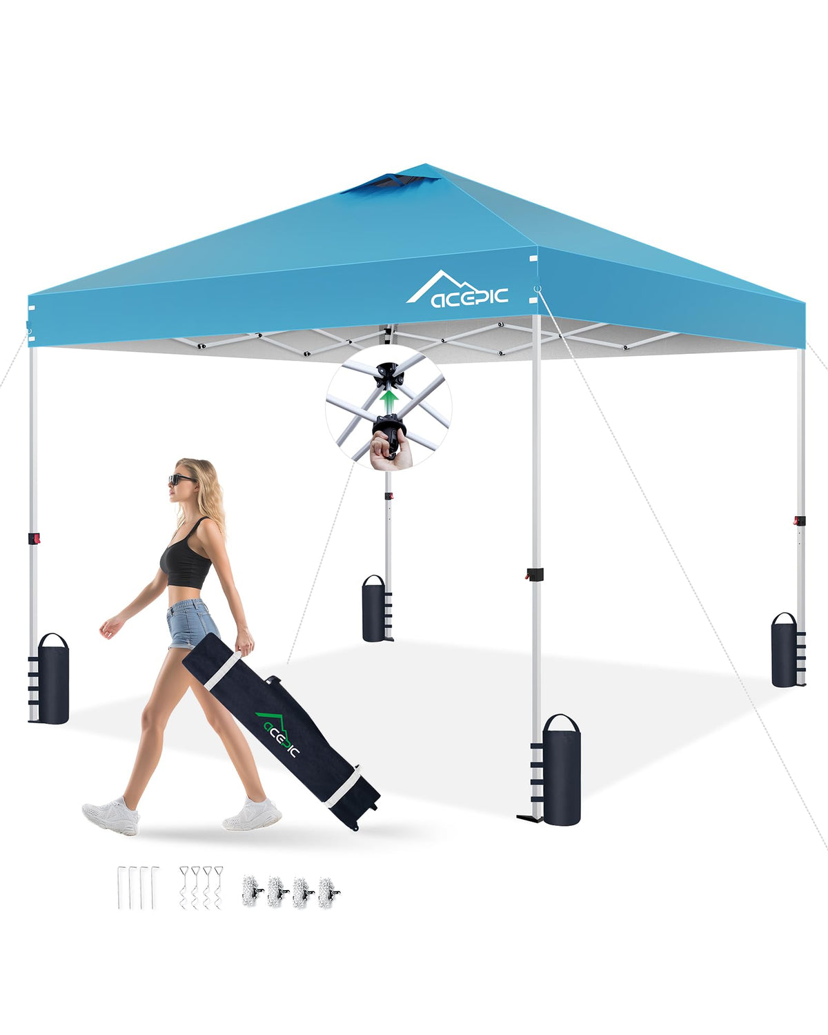 Acepic 10x10 Pop Up Canopy Tent, Easy Setup Portable Shelter, White, 10*10