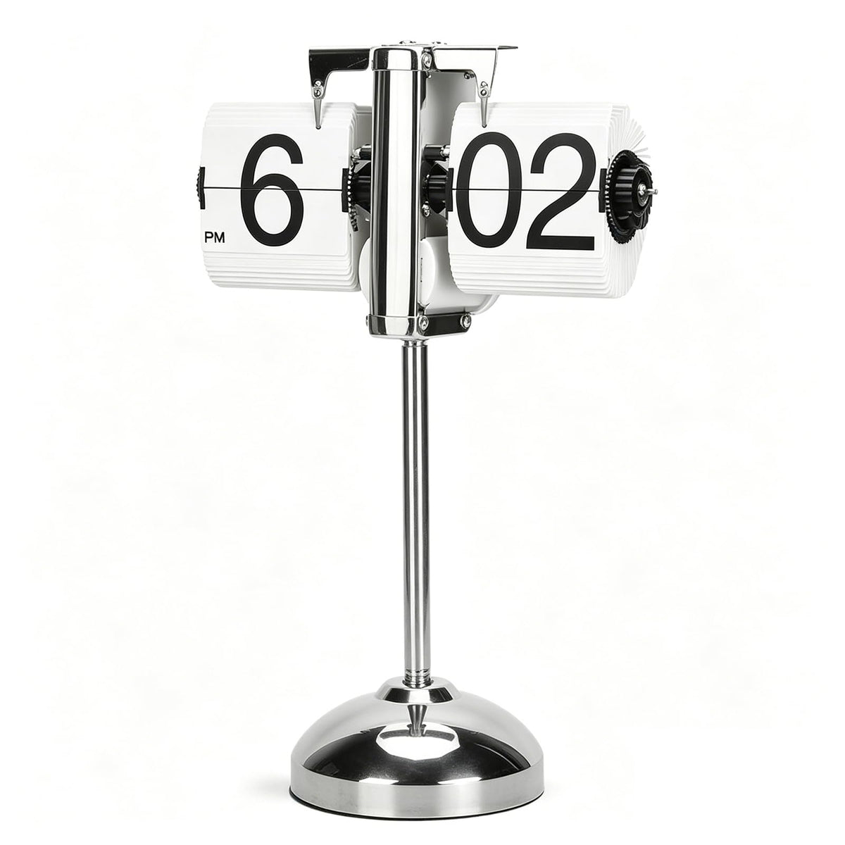 Retro Flip Clock,Auto Flip Clock, Metal Stand, Battery Powered, (Extended Length 32~65CM) for Living Room and Office Decor (Retractable Black)