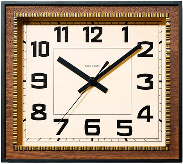 Brass Clock Japanese Handcrafted Solid Wood Clock Silent Non-Ticking Battery Operated Modern Decorative for Living Room Bedroom Office Brass Rectangle Clock CH-053 (Walnut)