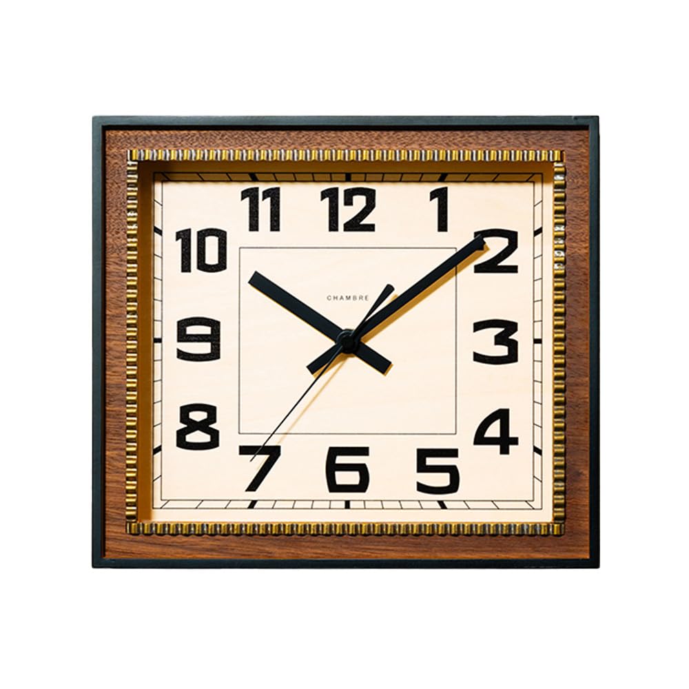 Brass Clock Japanese Handcrafted Solid Wood Clock Silent Non-Ticking Battery Operated Modern Decorative for Living Room Bedroom Office Brass Rectangle Clock CH-053 (Oak)