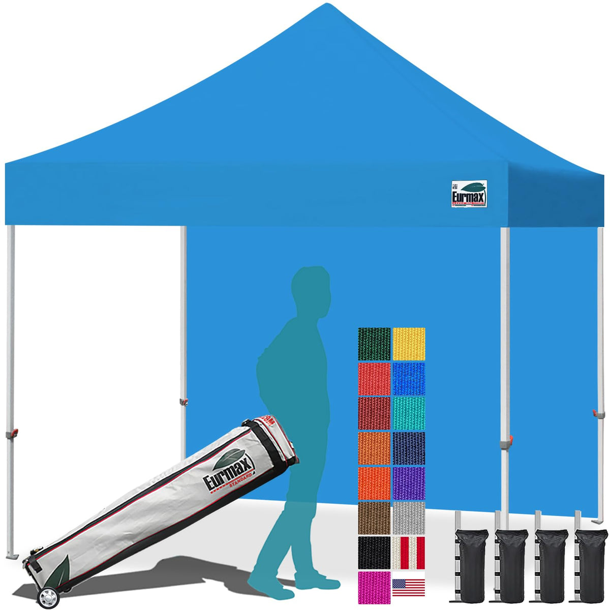 Eurmax USA 10x10ft Pop Up Canopy,Commercial Instant Tent for Outdoor Events,Patented No-Tip Rolling Storage Bag with 4 Sandbags,UV & Water Resistant,Heavy Duty Portable Shelter Gazebo,White
