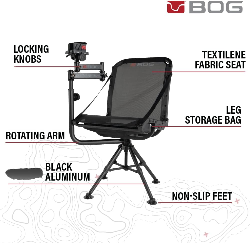 BOG DeathGrip 360 Chair with Lightweight Aluminum Construction, 4 Extendable Legs, DeathGrip Universal Gun Rest, 360 Adjustable Pivoting Seat, and Hands-Free Use During Hunting, Shooting, and Outdoors