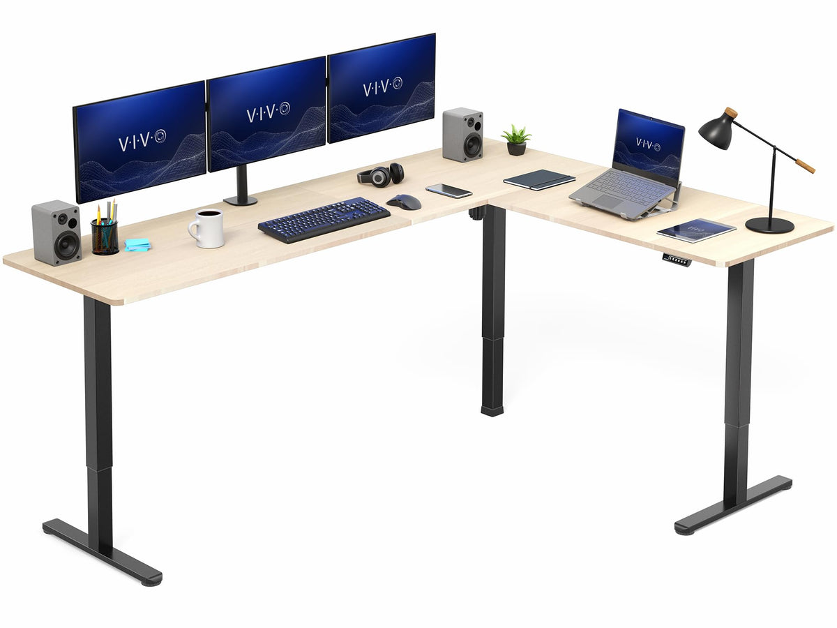 VIVO Light Wood 63 x 55 in Corner Standing Desk, DESK-E3CTGC