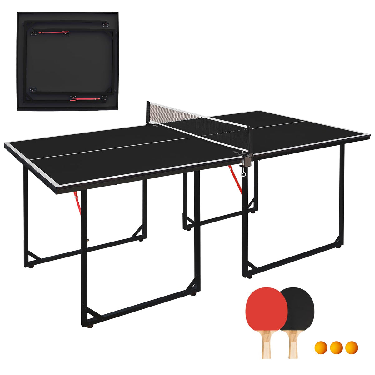 4.5FT/6FT/9FT Ping Pong Table Foldable, MDF Multi-Use Portable Table Tennis Table with Net, Paddles & Balls for Kids Teens Adults Indoor/Outdoor Game - Quick Assembly