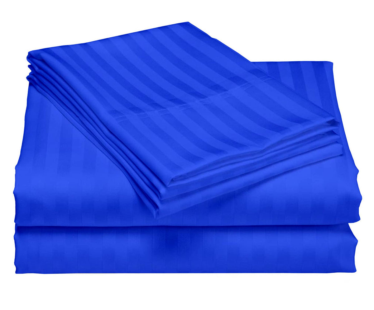 USA Full XL Sheet Set in Burgundy Stripe 400 Thread-Count 100% Egyptian Long Staple Cotton, Sateen Weave for Soft and Silky Feel, Breathable 4-Piece Bedsheet, Elasticized 24'' Extra Deep Pocket