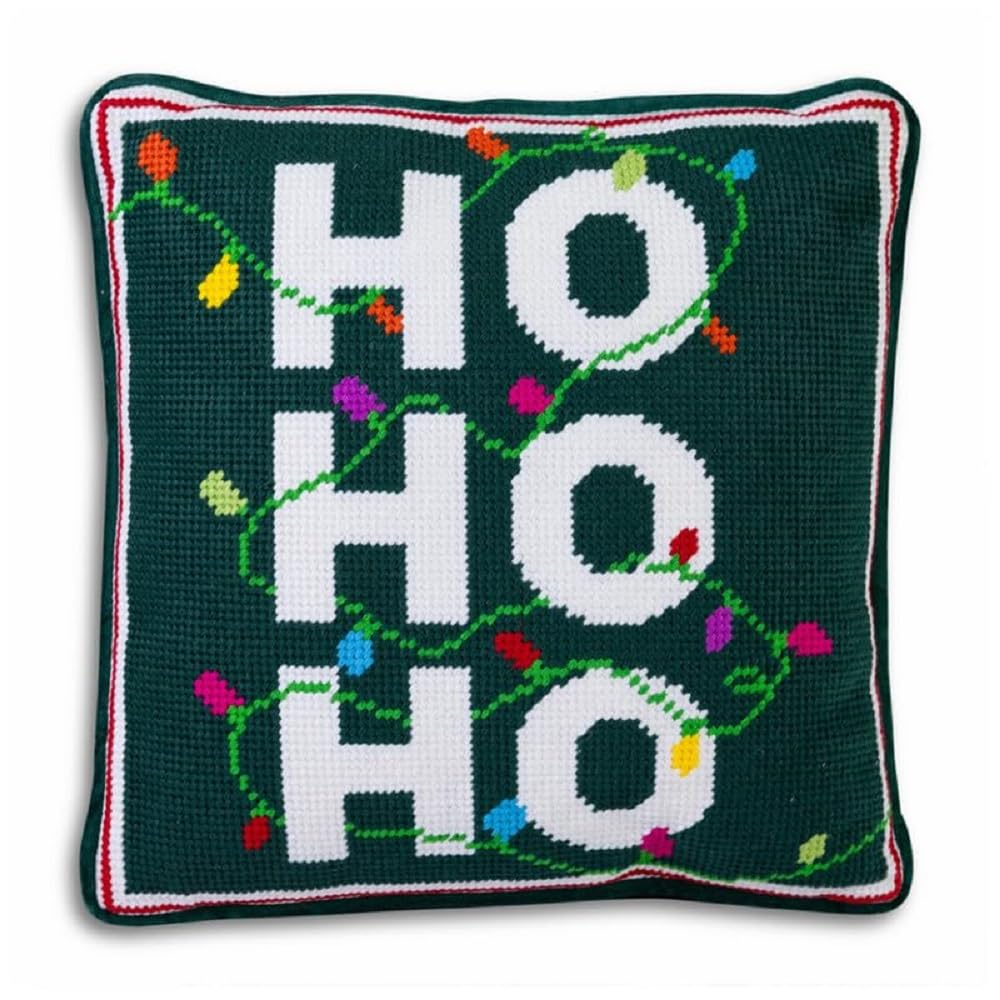 FURBISH Needlepoint Decorative Throw Pillow - Boo - 11"x11" - Small Embroidered Halloween Pillow for Living Room, Couch, Sofa, Chair & Bed - Eclectic Halloween Decor