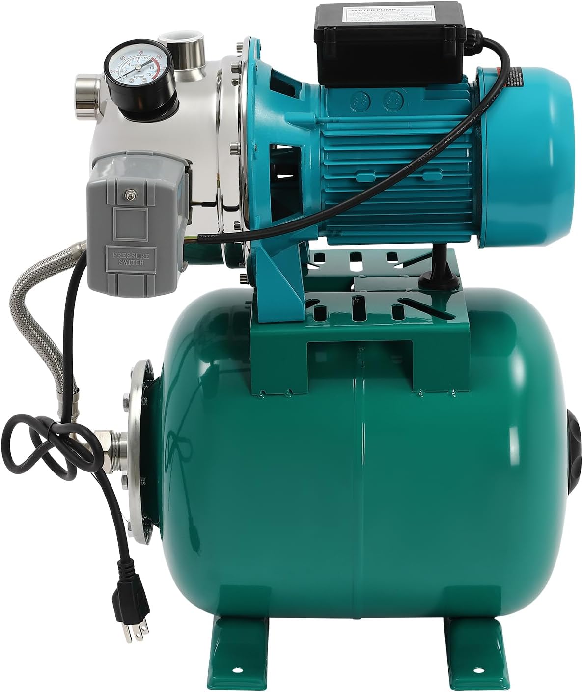 1HP Shallow Well Pump with Pressure Tank, 793GPH Irrigation Jet Pump, 110V Automatic Water Pumps Booster System Max. Head 147.64ft for Garden Lawn Farm Home (Green, 1 Hp)